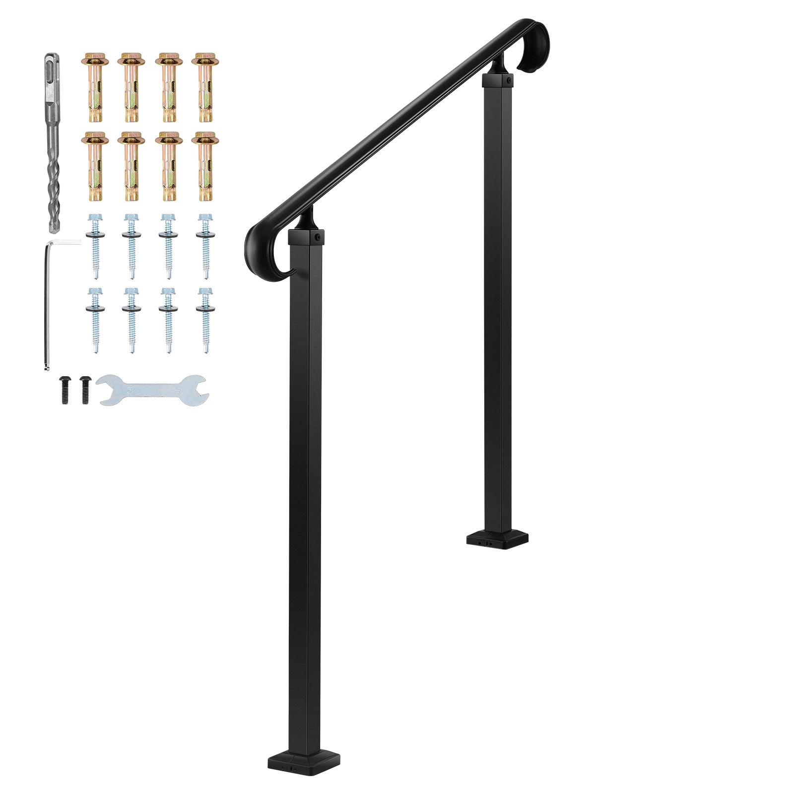 Outdoor Handrail For Steps Adjustable Carbon Steel Matte Black_voghion.com